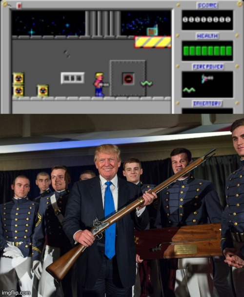 Duke Nukem | image tagged in donald trump with gun | made w/ Imgflip meme maker