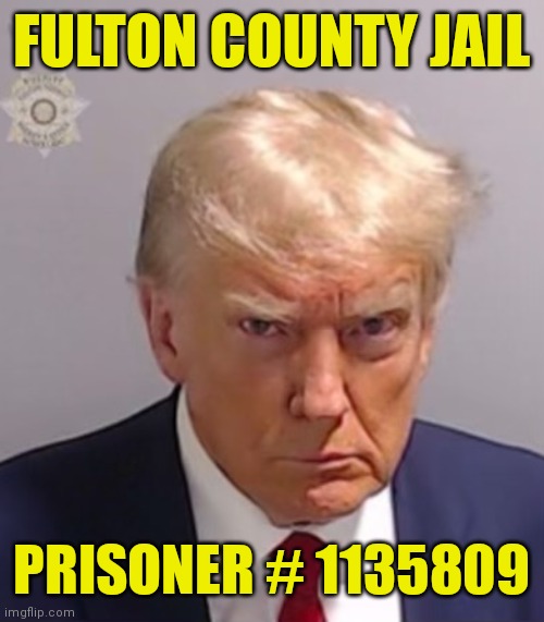 Donald Trump Mugshot | FULTON COUNTY JAIL; PRISONER # 1135809 | image tagged in donald trump mugshot | made w/ Imgflip meme maker
