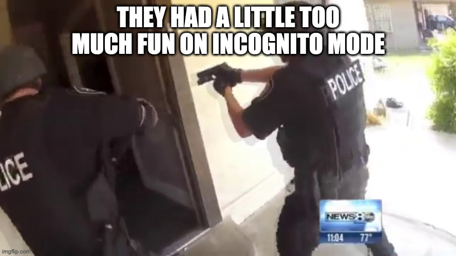 Memes That Make You Say Hol' Up #5 | THEY HAD A LITTLE TOO MUCH FUN ON INCOGNITO MODE | image tagged in fbi open up,incognito,fbi | made w/ Imgflip meme maker