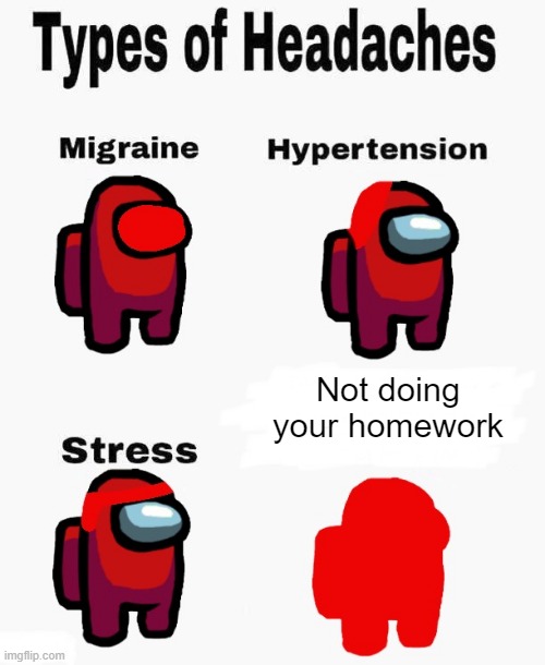 Among Us Headaches | Not doing your homework | image tagged in among us types of headaches | made w/ Imgflip meme maker