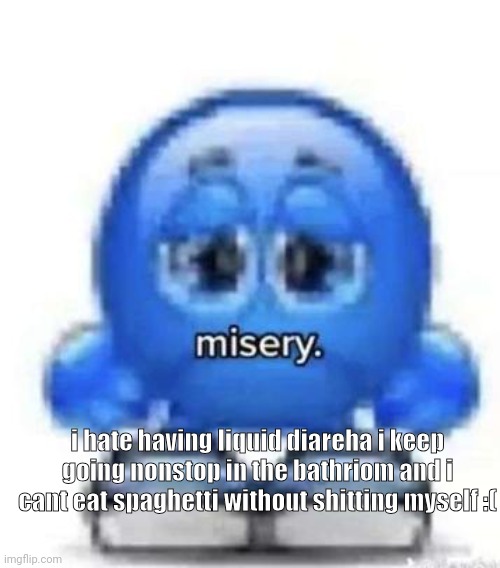 srs post btw my ass burns | i hate having liquid diareha i keep going nonstop in the bathriom and i cant eat spaghetti without shitting myself :( | image tagged in misery | made w/ Imgflip meme maker