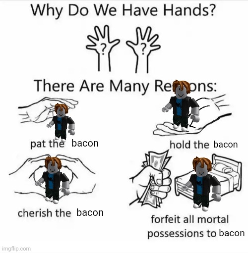 Why do we have hands? (all blank) | bacon bacon bacon bacon | image tagged in why do we have hands all blank | made w/ Imgflip meme maker