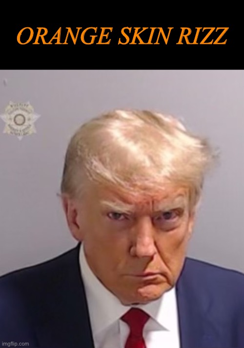 Donald Trump Mugshot | ORANGE SKIN RIZZ | image tagged in donald trump mugshot | made w/ Imgflip meme maker