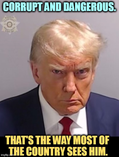 He's only a god to a minority. He's the most hated politician in America. | CORRUPT AND DANGEROUS. THAT'S THE WAY MOST OF 
THE COUNTRY SEES HIM. | image tagged in donald trump mugshot,trump,corrupt,dangerous,unpatriotic | made w/ Imgflip meme maker