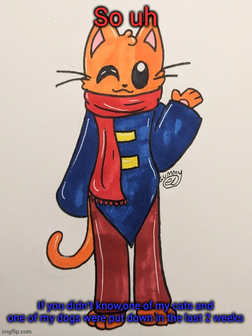 Scarf (redrawn by Gummy Axolotl) | So uh; If you didn't know,one of my cats and one of my dogs were put down in the last 2 weeks | image tagged in scarf redrawn by gummy axolotl | made w/ Imgflip meme maker