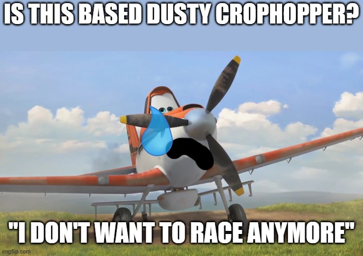 Snowflake | IS THIS BASED DUSTY CROPHOPPER? "I DON'T WANT TO RACE ANYMORE" | image tagged in snowflake | made w/ Imgflip meme maker