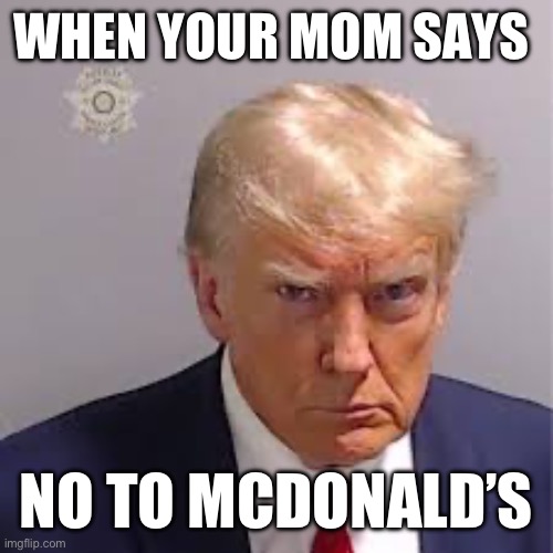 My first trump mugshot meme ?? | WHEN YOUR MOM SAYS; NO TO MCDONALD’S | image tagged in funny | made w/ Imgflip meme maker