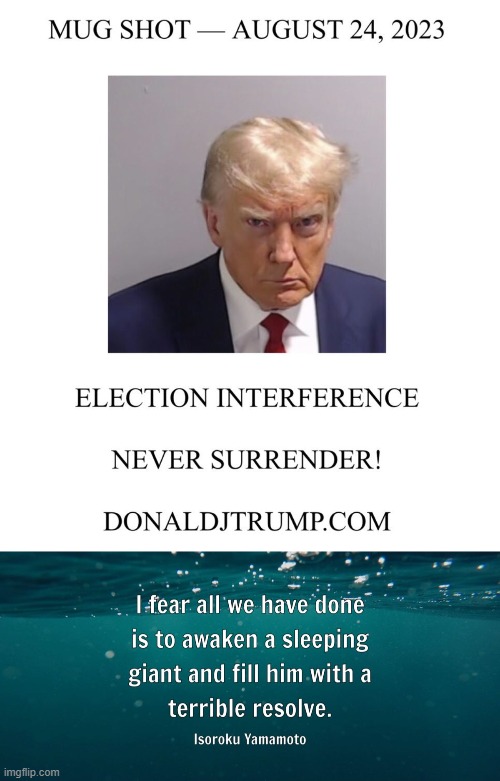 I fear all we have done is to awaken a sleeping giant and fill him with a terrible resolve | image tagged in president trump,donald trump,trump,trump supporters | made w/ Imgflip meme maker
