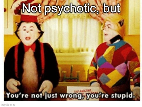 You're not just wrong your stupid | Not psychotic, but | image tagged in you're not just wrong your stupid | made w/ Imgflip meme maker