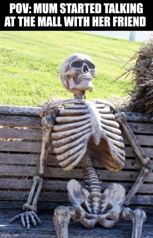 Tru | POV: MUM STARTED TALKING AT THE MALL WITH HER FRIEND | image tagged in memes,waiting skeleton | made w/ Imgflip meme maker