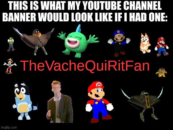 THIS IS WHAT MY YOUTUBE CHANNEL BANNER WOULD LOOK LIKE IF I HAD ONE:; TheVacheQuiRitFan | image tagged in youtube,channel | made w/ Imgflip meme maker