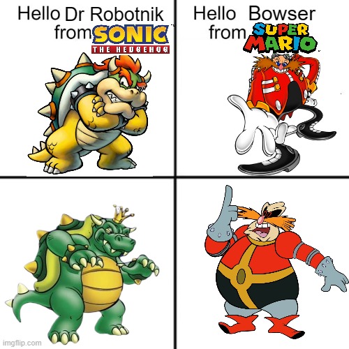 D I C                                                                                                                        K | Bowser; Dr Robotnik | image tagged in hello person from,bowser,robotnik,super mario,sonic the hedgehog,cartoons | made w/ Imgflip meme maker