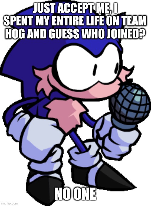 Not even a person named no one (Mod Note: Damn… I’m sorry dude. Accepted) | JUST ACCEPT ME, I SPENT MY ENTIRE LIFE ON TEAM HOG AND GUESS WHO JOINED? NO ONE | image tagged in hog | made w/ Imgflip meme maker