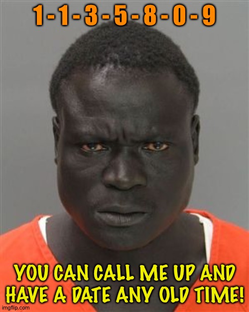 Misunderstood Prison Inmate | 1 - 1 - 3 - 5 - 8 - 0 - 9 YOU CAN CALL ME UP AND HAVE A DATE ANY OLD TIME! | image tagged in misunderstood prison inmate | made w/ Imgflip meme maker