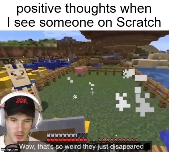 I will explain if needed | positive thoughts when I see someone on Scratch | image tagged in they just disappeared | made w/ Imgflip meme maker