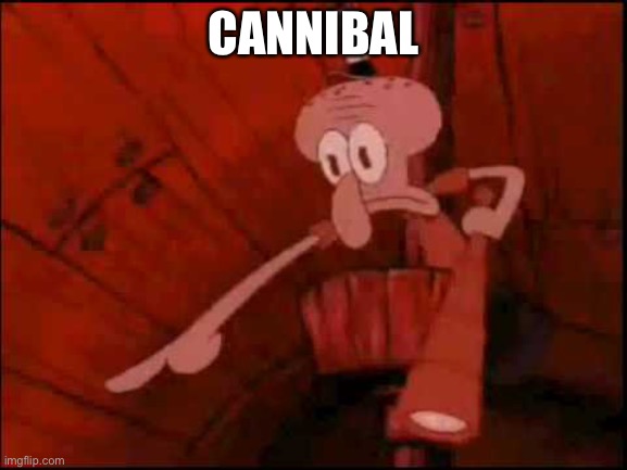 Pointing Squidward | CANNIBAL | image tagged in pointing squidward | made w/ Imgflip meme maker