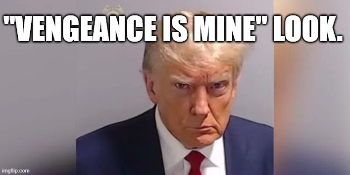 Trump's Vengeance | "VENGEANCE IS MINE" LOOK. | image tagged in 2024 election,trump,vengeance,war | made w/ Imgflip meme maker