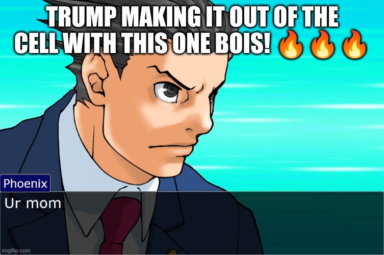 I'm actually serious this is enough to destroy the left's logic | TRUMP MAKING IT OUT OF THE CELL WITH THIS ONE BOIS! 🔥🔥🔥 | image tagged in pheonix wright's mom,donald trump | made w/ Imgflip meme maker