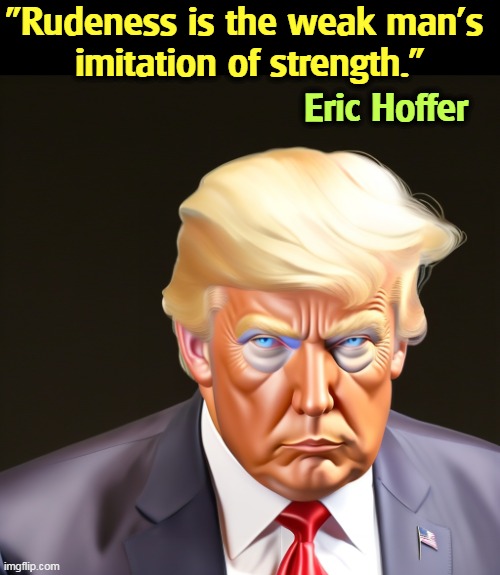 "Rudeness is the weak man's 
imitation of strength."; Eric Hoffer | image tagged in rude,insults,donald trump,empty,mugshot | made w/ Imgflip meme maker