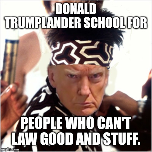 Trumplander School | DONALD TRUMPLANDER SCHOOL FOR; PEOPLE WHO CAN'T LAW GOOD AND STUFF. | image tagged in trumplander,donald trump,funny memes,political meme,politics,right wing | made w/ Imgflip meme maker