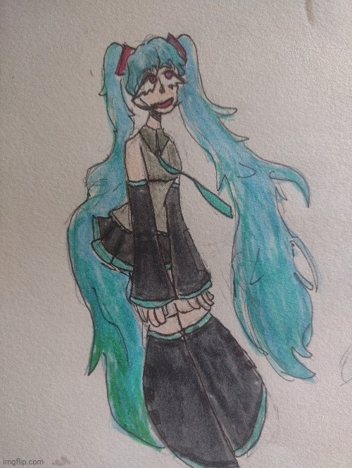 Miku (sorry for not posting lately been busy w school) | image tagged in hatsune miku,drawing | made w/ Imgflip meme maker