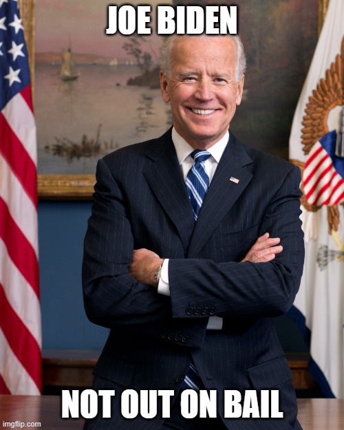 Joe Biden Birthday | JOE BIDEN; NOT OUT ON BAIL | image tagged in joe biden birthday | made w/ Imgflip meme maker