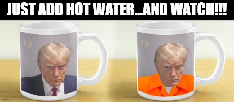 New Mug for Sale | JUST ADD HOT WATER...AND WATCH!!! | image tagged in politics | made w/ Imgflip meme maker