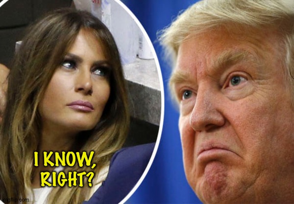 Trump and Melania | I KNOW, 
RIGHT? | image tagged in trump and melania | made w/ Imgflip meme maker