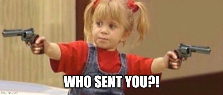 Full house guns | WHO SENT YOU?! | image tagged in full house guns,who sent you,full house,so anyways i started | made w/ Imgflip meme maker