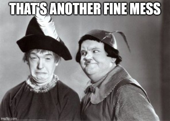 Laurel and Hardy Another Fine Mess | THAT'S ANOTHER FINE MESS | image tagged in laurel and hardy another fine mess | made w/ Imgflip meme maker