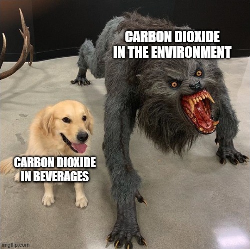 Carbon Dioxide | CARBON DIOXIDE IN THE ENVIRONMENT; CARBON DIOXIDE IN BEVERAGES | image tagged in dog vs werewolf,science,carbon | made w/ Imgflip meme maker