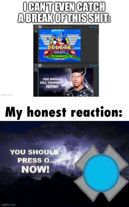 Zoophilia is illegal, you need rehab, you need to be purified, NOW. | My honest reaction: | image tagged in you should press o now | made w/ Imgflip meme maker