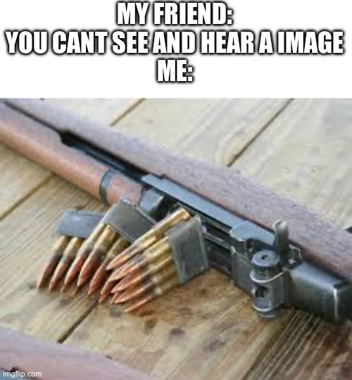 *ping* | MY FRIEND: YOU CANT SEE AND HEAR A IMAGE
ME: | made w/ Imgflip meme maker