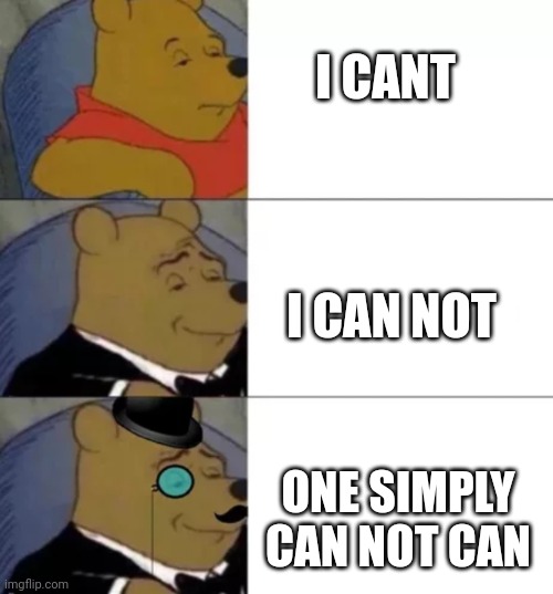 whinny the poo | I CANT; I CAN NOT; ONE SIMPLY CAN NOT CAN | image tagged in whinny the poo | made w/ Imgflip meme maker