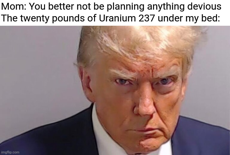 Ahh yes | Mom: You better not be planning anything devious; The twenty pounds of Uranium 237 under my bed: | image tagged in funny,politics | made w/ Imgflip meme maker