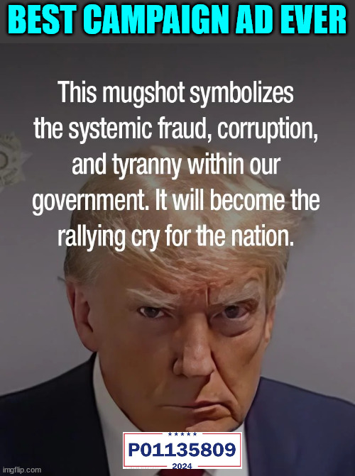 Best campaign ad ever... | BEST CAMPAIGN AD EVER | image tagged in trump,mugshot | made w/ Imgflip meme maker