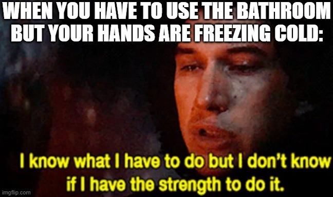 If you know you know... | WHEN YOU HAVE TO USE THE BATHROOM BUT YOUR HANDS ARE FREEZING COLD: | image tagged in i know what i have to do but i don t know if i have the strength,sus,funny,fun,funny memes,sussy | made w/ Imgflip meme maker