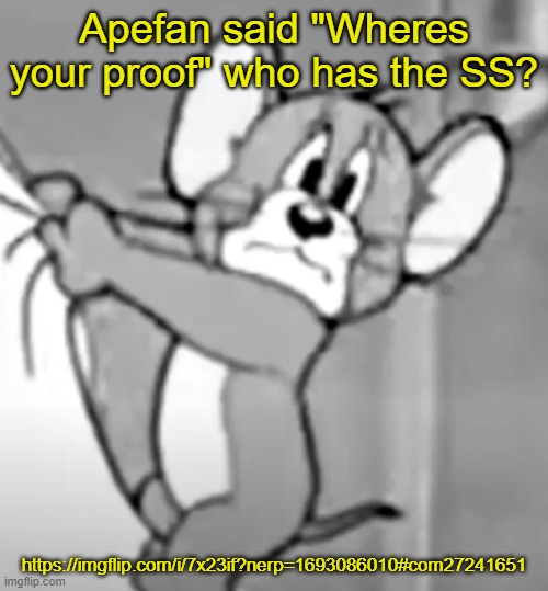 awww the skrunkly | Apefan said "Wheres your proof" who has the SS? https://imgflip.com/i/7x23if?nerp=1693086010#com27241651 | image tagged in awww the skrunkly | made w/ Imgflip meme maker
