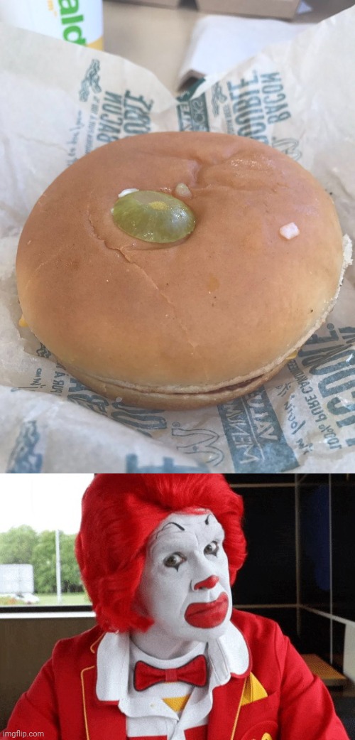 Pickle onions on top of burger | image tagged in ronald mcdonald side eye,pickle,pickles,you had one job,memes,burger | made w/ Imgflip meme maker