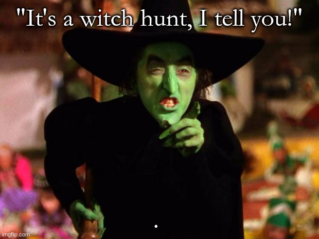 wicked witch  | "It's a witch hunt, I tell you!"; . | image tagged in wicked witch | made w/ Imgflip meme maker