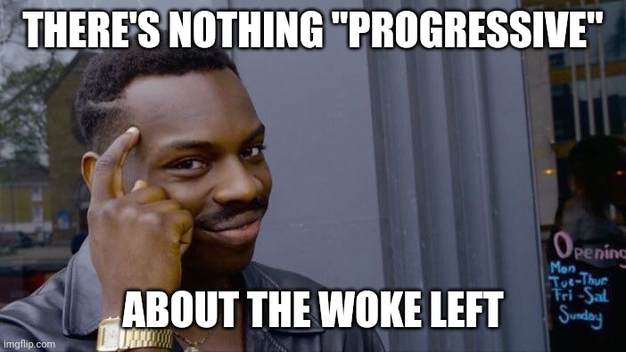 Repressive left | THERE'S NOTHING "PROGRESSIVE"; ABOUT THE WOKE LEFT | image tagged in memes,roll safe think about it | made w/ Imgflip meme maker