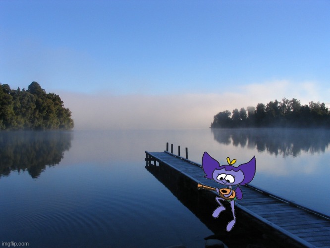 Pike playing the banjo | image tagged in lake | made w/ Imgflip meme maker