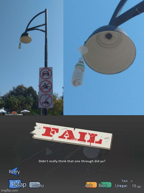 Terribly placed light bulb | image tagged in didn't really think,lightbulb,you had one job,outside,memes,light bulb | made w/ Imgflip meme maker