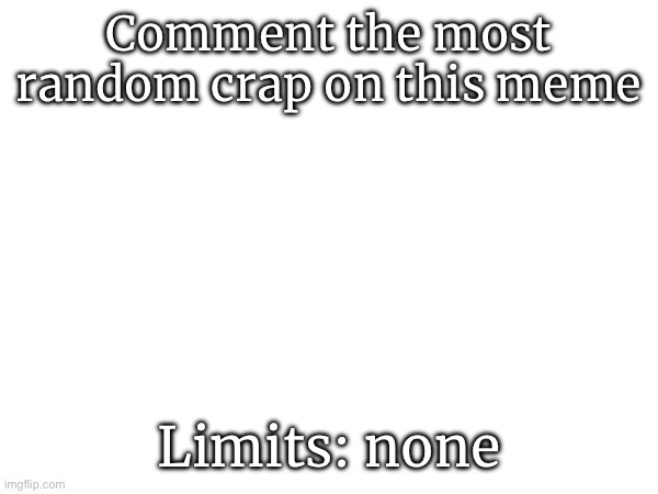 No limits. | Comment the most random crap on this meme; Limits: none | image tagged in random,comment,not gonna go well | made w/ Imgflip meme maker