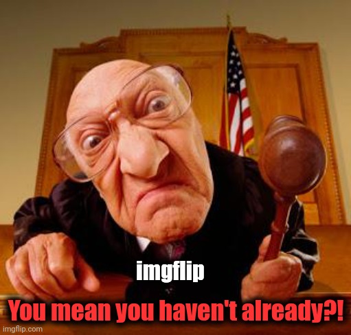 Mean Judge | imgflip You mean you haven't already?! | image tagged in mean judge | made w/ Imgflip meme maker