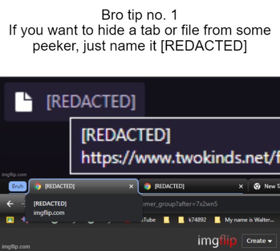 i did changed my imgflip name tab into [REDACTED] | made w/ Imgflip meme maker