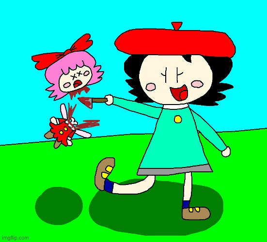 Adeleine and Ribbon fanart (Very Cute) | image tagged in kirby,gore,blood,funny,parody,fanart | made w/ Imgflip meme maker
