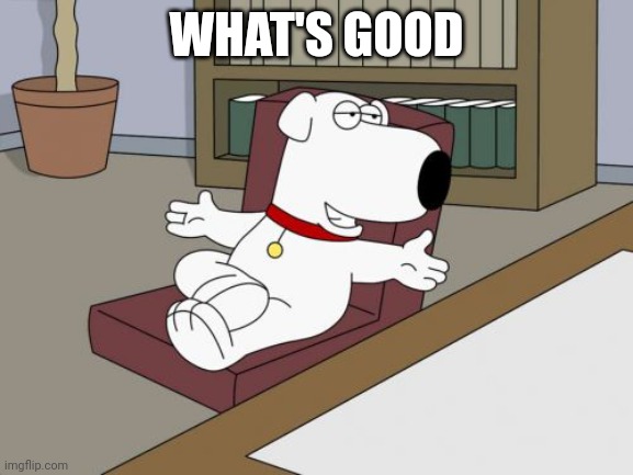 Brian Griffin | WHAT'S GOOD | image tagged in memes,brian griffin | made w/ Imgflip meme maker