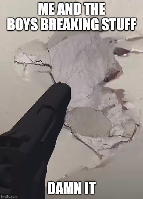 Something funny | ME AND THE BOYS BREAKING STUFF; DAMN IT | image tagged in something funny | made w/ Imgflip meme maker