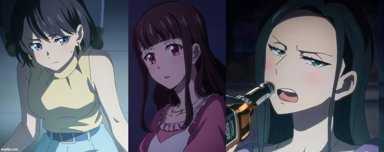 Just leaving some the Cabin attendants of Zom 100 right here. (Which girl do you like from the three?) | image tagged in anime | made w/ Imgflip meme maker